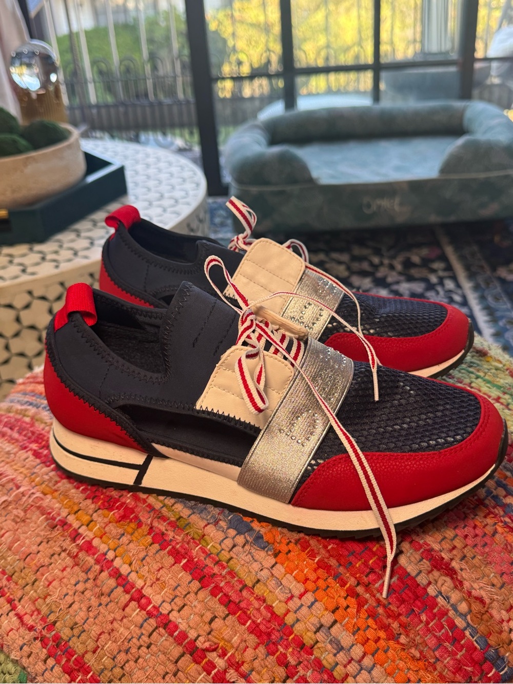❤️💙 bebe Red Navy Silver Lace-Up Slip-On Sneakers with rhinestone detail 💙❤️ - Picture 3 of 8